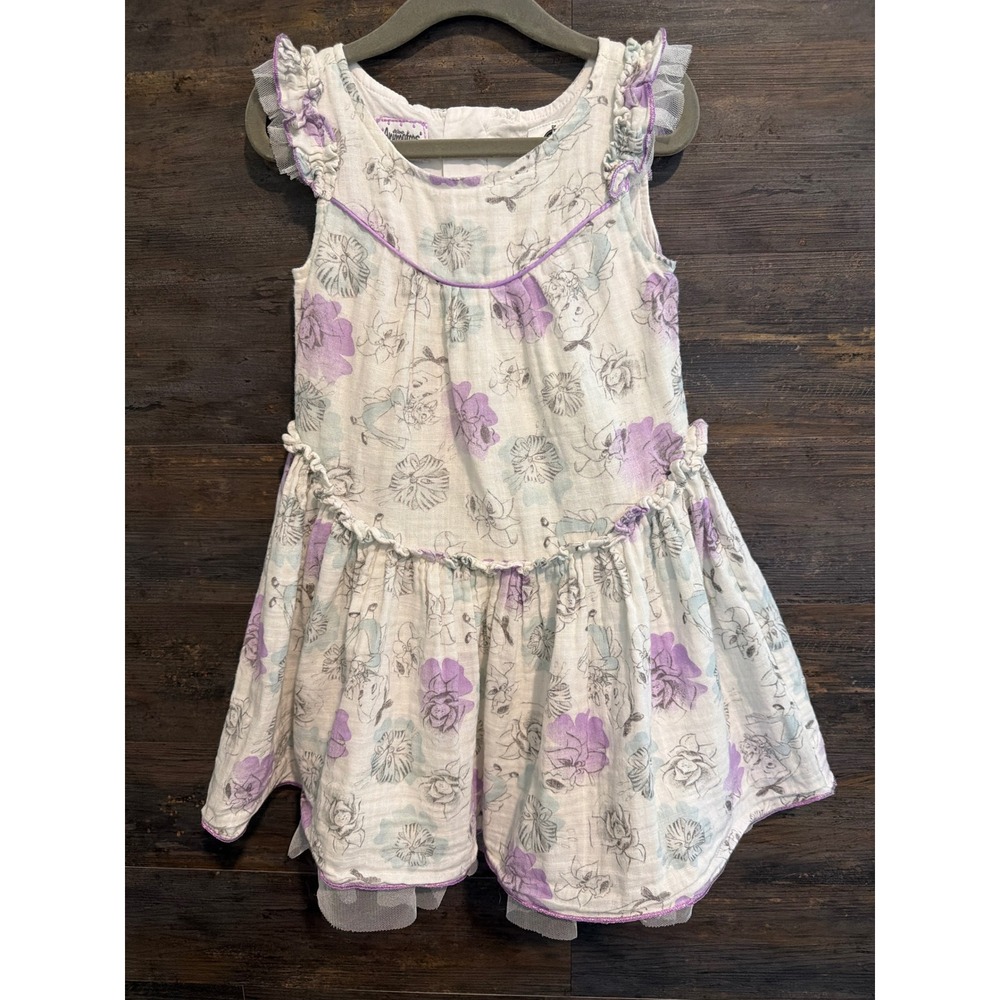 Disney Animators Collection Girls Floral Dress Tinker Bell Aurora Purple Size 4